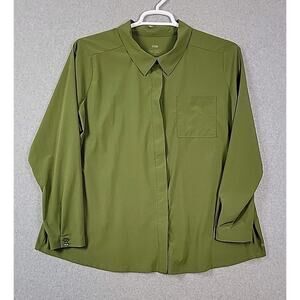 Zuda Green LS Button Up Hiking Performance Shirt Women's Plus 1X Stretch